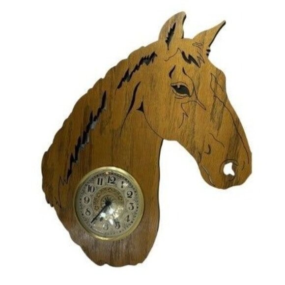 Horse Head Wooden Wall Clock With Quartz Movement Unique Rustic Decor Gift Idea - Picture 1 of 5